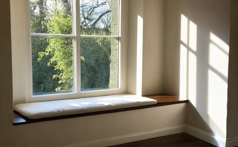 Horizontal section through a 450 millimetre thick wall showing a splayed window reveal, the frame set near the outer face and a window seat below